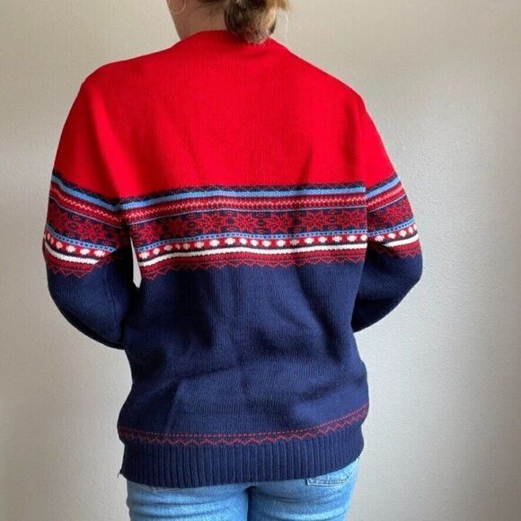 Vintage 90s David Gregg Fair Isle Red Blue Oversized Grandpa Sweater Sz L - Picture 5 of 7